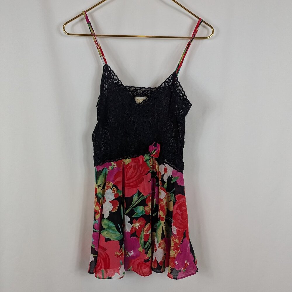 Victoria Secret Vintage Floral Black Lace Nightie Lingerie Babydoll Top Vtg Sz S